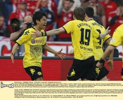 Football, DFB Cup final, Shinji Kagawa scores the fastest goal in cup history after 159 sec.
