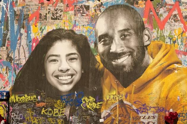 NBA, Basketball Herren, USA Kobe Bryant Memorial General overall view of Kobe Bryant memorial mural at Sparadise La Brea at 1251 St. La Brea Ave., Sunday, Feb 16, 2020, in Los Angeles. The mural, created street artist Thierry Guetta aka Mr. Brainwash, showcases Bryant and his daughter Gigi Bryant (Gianna Bryant), with the former basketball player wearing a Lakers sweatshirt against a colorful background and newspaper images of Bryant during his NBA years, on the front. There is another image of Bryant in his purple Lakers uniform with a quote of his written next to him on the side of the building. This mural also pays tribute to the other seven people-pilot Ara Zobayan, Christina Mauser, Sarah Chester, Payton ChesterJohn Altobelli, Keri Altobelli and Alyssa Altobelli-who passed away in the helicopter crash in Calabasas, Calif. on Jan 26, 2020. Los Angeles California United States EDITORIAL USE ONLY Copyright: xImagexofxSportx ImagexofxSportx iosphotos177735
