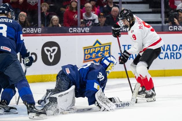 241226 Gavin McKenna of Canada scores 0 1 behind goaltender Petteri Rimpinen of Finland during the 2025 IIHF World Junior Championship game between Finland and Canada on December 26, 2024 in Ottawa Photo Mathias Bergeld BILDBYRAN kod MB MB1026 ishockey ice hockey jvm junior vm u20 2025 iihf world junior championship world juniors finland canada kanada 1 bbeng  Copyright: MATHIASxBERGELD BB241226MB163