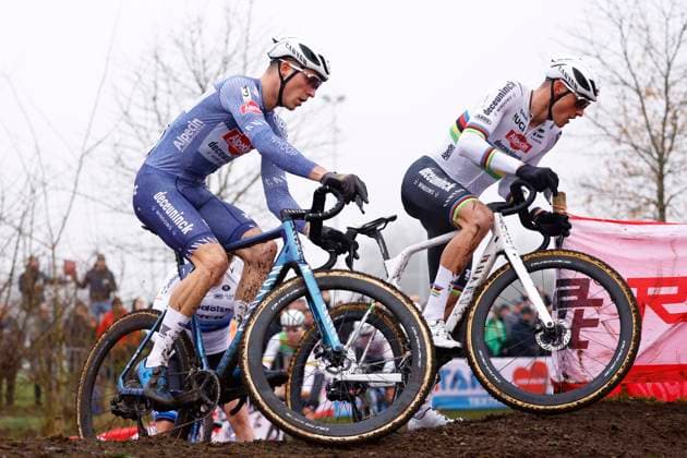 Exact Cross cyclocross Loenhout 2024 LOENHOUT, BELGIUM - DECEMBER 27 : Vandeputte Niels (BEL) of Alpecin-Deceuninck and Van Der Poel Mathieu (NED) of Alpecin-Deceuninck during the 5th leg of the Exact Cross cyclocross series 2024-2025 in Loenhout, Belgium, 27 12 2024 Loenhout Belgium  Copyright: xJanxDexMeuleneirx