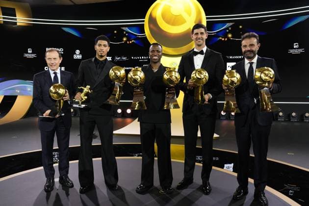 Bilder des Jahres 2024, Sport 12 Dezember Sport Themen der Woche KW52 Emilio Santos Butragueno Former Footballer,Thibaut Courtois Belgian Soccer Goalkeeper Real Madrid,Vinicius Junior Professional Footballer awarded as Best man player,Jude Belligham Professional Footballer ,Jorge Mendes Portuguese Football Agent during the Globe Soccer Awards 2025 - 15h edition. Dubai, UAE - December 27, 2024.  Copyright: xFabioxFerrari LaPressex