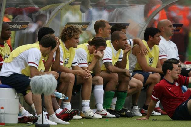 Team USA sits dejected after losing to Ghana 2-1 in the World Cup, June 22, 2006 in Nuremberg, Germany. (Lionel Hahn Abaca Press KRT) NUREMBERG DEU EDITORIAL USE ONLY Copyright: xx 1007140 LIONELxHAHNx krtphotoslive218716