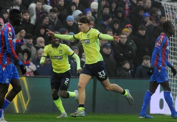 Football - 2024 2025 Premier League - Crystal Palace vs Southampton - Selhurst Park - Sunday 29th December 2024 Tyler Dibling of Southampton celebrates scoring his first half goal 