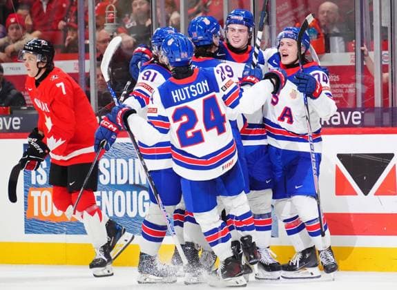 December 31, 2024, Ottawa, On, Canada: USA s Danny Nelson (second right) celebrates his goal against Canada with teammates during third period IIHF World Junior Hockey Championship tournament action in Ottawa on Tuesday, Dec. 31, 2024. Canada News - December 31, 2024  - ZUMAc35_ 20241231_zaf_c35_036 Copyright: xSeanxKilpatrickx