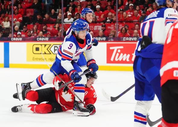 December 31, 2024, Ottawa, On, Canada: USA s Ryan Leonard (9) scores an empty net goal over top of Canada s Calum Ritchie (21) during third period IIHF World Junior Hockey Championship tournament action in Ottawa on Tuesday, Dec. 31, 2024. Canada News - December 31, 2024  - ZUMAc35_ 20241231_zaf_c35_045 Copyright: xSeanxKilpatrickx
