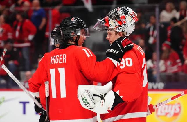 December 31, 2024, Ottawa, On, Canada: Canada s Brayden Yager (11) consoles goaltender Carter George (30) after losing to the United States in IIHF World Junior Hockey Championship tournament action in Ottawa on Tuesday, Dec. 31, 2024. Canada News - December 31, 2024  - ZUMAc35_ 20241231_zaf_c35_047 Copyright: xSeanxKilpatrickx