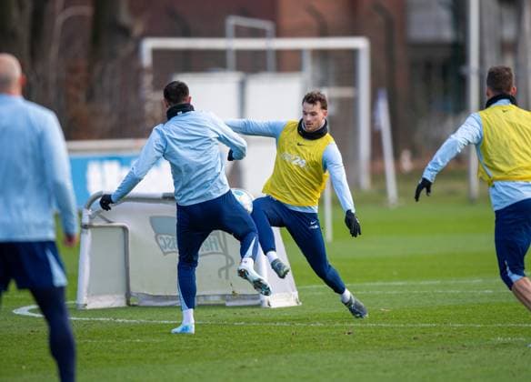 Football, Men, Season 2024 25, 2 Bundesliga, Hertha BSC, Training, v l Smail Prevljak Hertha BSC , Pascal Klemens Hertha BSC , 02 01 2025, Copyright: xSebastianxRäppold MatthiasxKochx