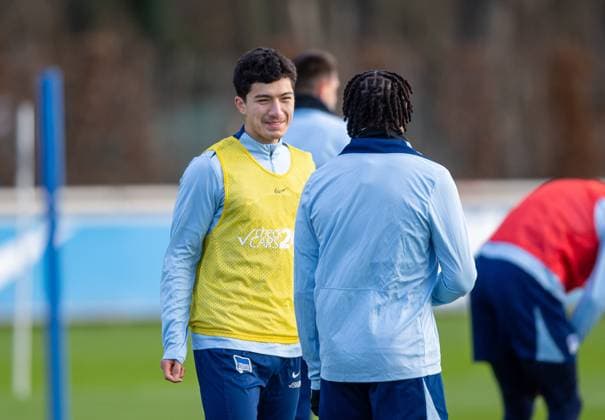 Football, Men, Season 2024 25, 2 Bundesliga, Hertha BSC, Training, v l Ibrahim Maza Hertha BSC , Deyovaisio Zeefuik Hertha BSC , 02 01 2025, Copyright: xSebastianxRäppold MatthiasxKochx