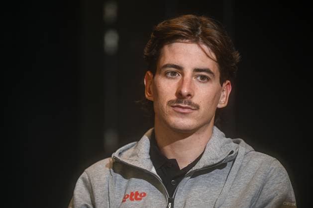Belgian Cedric Beullens of Lotto Dstny speaks with the press at the Lotto Cycling Team media day, in Temse, Friday 03 January 2025.  x109555809x