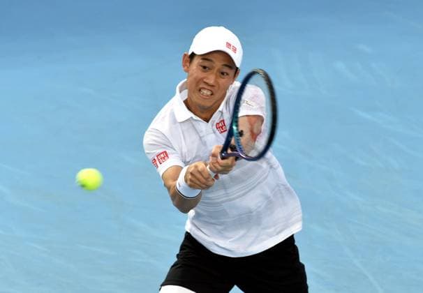 Tennis, ATP-Turnier in Hongkong (250104) -- HONG KONG, Jan. 4, 2025 -- Nishikori Kei hits a return during the semifinal between Shang Juncheng of China and Nishikori Kei of Japan at the ATP250 Hong Kong Tennis Open in Hong Kong, south China, Jan. 4, 2025. (Photo by Xinhua) (SP)CHINA-HONG KONG-TENNIS-ATP250-HONG KONG OPEN (CN) LoxPingxFai 