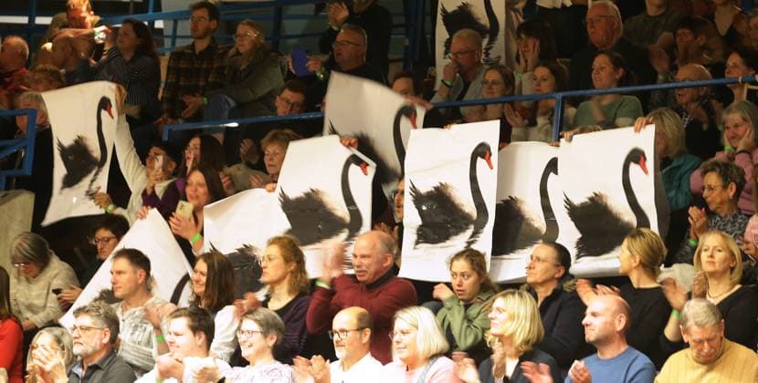 Ludwigsburg , Dancing Bundesliga Standard Formations, spectators with posters The Black Swan , matching the music of the Ludwigsburg formation