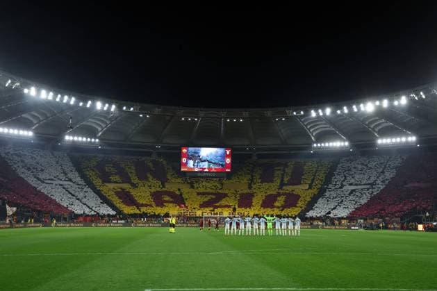 January 5, 2025, Rome, Italy: Roma fans choreography before the Italian football championship Serie A Enilive 2024-2025 match between AS Roma vs SS Lazio at Stadio Olimpico. Final score; AS Roma 2:0 SS Lazio Rome Italy - ZUMAs197 20250105_aaa_s197_281 Copyright: xMarcoxIacobuccix