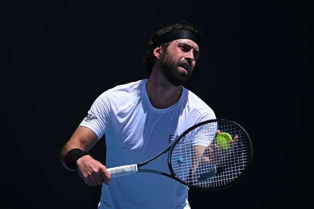 TENNIS AUSTRALIAN OPEN QUALIFYING, Nikoloz Basilashvili of Georgia serves during their mens qualifying singles match between Cruz Hewitt of Australia and Nikoloz Basilashvili of Georgia for the Australian Open tennis tournament at Melbourne Park in Melbourne, Tuesday, January 7, 2025. ( NO ARCHIVING, EDITORIAL USE ONLY, NO USE IN BOOKS WITHOUT CONSENT MELBOURNE VICTORIA AUSTRALIA  Copyright: xJAMESxROSSx 20250107128028457176