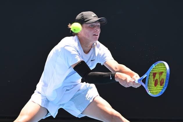 TENNIS AUSTRALIAN OPEN QUALIFYING, Cruz Hewitt of Australia in action during their mens qualifying singles match between Cruz Hewitt of Australia and Nikoloz Basilashvili of Georgia for the Australian Open tennis tournament at Melbourne Park in Melbourne, Tuesday, January 7, 2025. ( NO ARCHIVING, EDITORIAL USE ONLY, NO USE IN BOOKS WITHOUT CONSENT MELBOURNE VICTORIA AUSTRALIA  Copyright: xJAMESxROSSx 20250107112646310725