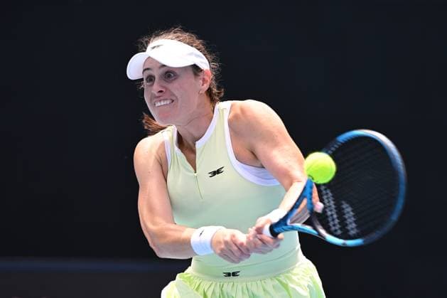 TENNIS AUSTRALIAN OPEN QUALIFYING, Kimberly Birrell of Australia in action during their womens qualifying singles match between Kimberly Birrell of Australia and Sara Saito of Japan for the Australian Open tennis tournament at Melbourne Park in Melbourne, Tuesday, January 7, 2025. ( NO ARCHIVING, EDITORIAL USE ONLY, NO USE IN BOOKS WITHOUT CONSENT MELBOURNE VICTORIA AUSTRALIA  Copyright: xJAMESxROSSx 20250107129270528071