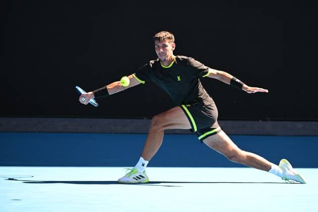 TENNIS AO CHARITY SINNER POPYRIN, Alexei Popyrin of Australia in action during the charity match between Jannik Sinner and Alexei Popyrin at Rod Laver Arena in Melbourne, Tuesday, January 7, 2025. ( NO ARCHIVING, EDITORIAL USE ONLY, NO USE IN BOOKS WITHOUT CONSENT MELBOURNE VICTORIA AUSTRALIA  Copyright: xJAMESxROSSx 20250107172472014078