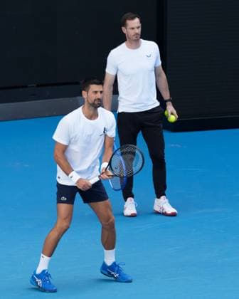 January 7, 2024: NOVAK DJOKOVIC of Serbia and his new coach ANDY MURRAY at a practise session prior to the start of the 2025 Australian Open in Melbourne, Australia. Cal Media Melbourne Australia - ZUMAc04_ 20250107_faf_c04_002 Copyright: xSydneyxLowx