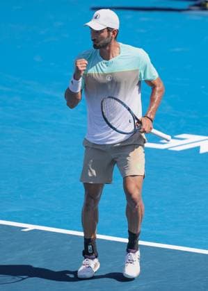 Hady Habib LBN makes a fist and cheers,Cheers,Joy,Emotion Australian Open 2025 Melbourne Park, Melbourne, Victoria, Australia Copyright: xJuergenxHasenkopfx