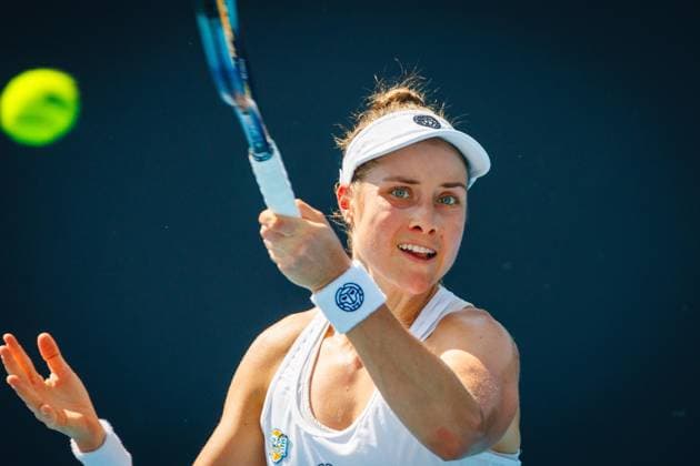 Belgian Marie Benoit pictured during a women s qualifying singles second round game between Belgian Marie Benoit and Polish Maja Chwalinska, at the Australian Open Grand Slam tennis tournament, Wednesday 08 January 2025 in Melbourne Park, Melbourne, Australia. The 2025 edition of the Australian Grand Slam takes place from January 12th to January 26th. Benoit lost her second game 1-6, 6-3, 1-6. PATRICKxHAMILTON  x109917750x