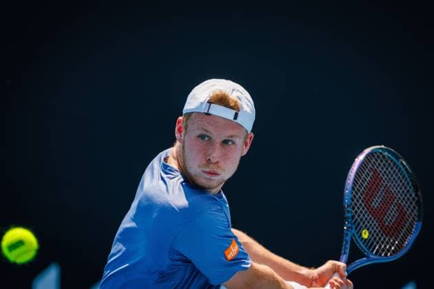Belgian Gauthier Onclin pictured in action during a men s qualifying singles second round game between Belgian Onclin and American Kovacevic, at the Australian Open Grand Slam tennis tournament, Wednesday 08 January 2025 in Melbourne Park, Melbourne, Australia. The 2024 edition of the Australian Grand Slam takes place from January 14th to January 28th. Onclin won his second game 6-3, 7-6, 6-1. PATRICKxHAMILTON  x109919443x