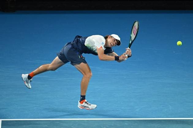 TENNIS AO CHARITY ALCARAZ MINAUR, Alex de Minaur of Australia in action during their charity match between Carlos Alcaraz of Spain and Alex de Minaur of Australia at Rod Laver Arena in Melbourne, Wednesday, January 8, 2025. ( NO ARCHIVING, EDITORIAL USE ONLY, NO USE IN BOOKS WITHOUT CONSENT MELBOURNE VICTORIA AUSTRALIA  Copyright: xJAMESxROSSx 20250108152277792349