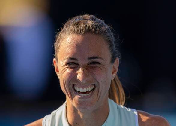 (250108) -- MELBOURNE, Jan. 8, 2025 -- Petra Martic reacts after winning the women s singles qualifying 2nd round match between Gao Xinyu of China and Petra Martic of Croatia at Australian Open tennis tournament in Melbourne, Australia, Jan. 8, 2025. (Photo by Xinhua) (SP)AUSTRALIA-MELBOURNE-TENNIS-AUSTRALIAN OPEN-QUALIFYING ChuxChen 