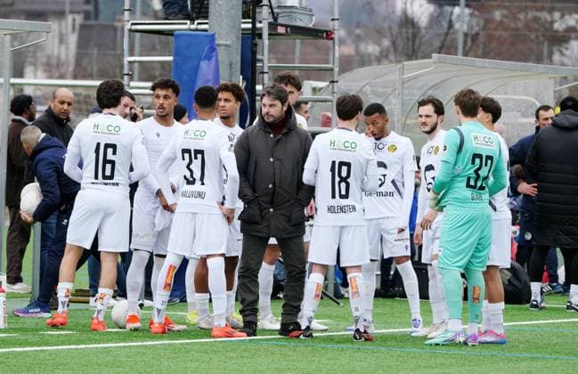 08 01 2025 Lucerne,Switzerland Soccer Men Test Match FC Luzern FC Schaffhausen Picture Coach Ciriaco Sforza with Team FC Schaffhausen Action