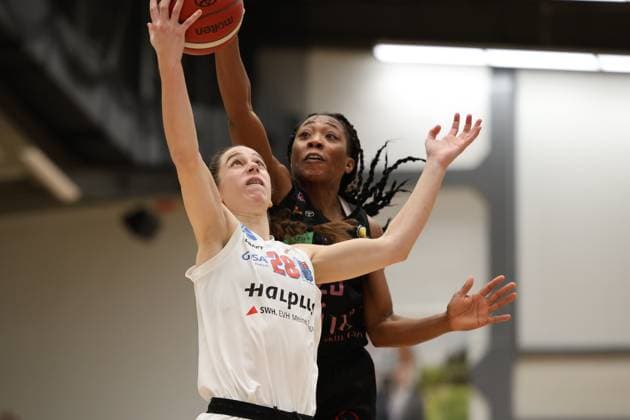 08 01 2025, Basketball, Women, DBBL Cup, Season 2024 2025, Saarlouis Royals Syntainics MBC, Martha Burse Saarlouis Royals , Emma Stach MBC Syntainics Saarlouis Stadtgartenhalle Saarland Germany EN Copyright: xSebastianxBachx