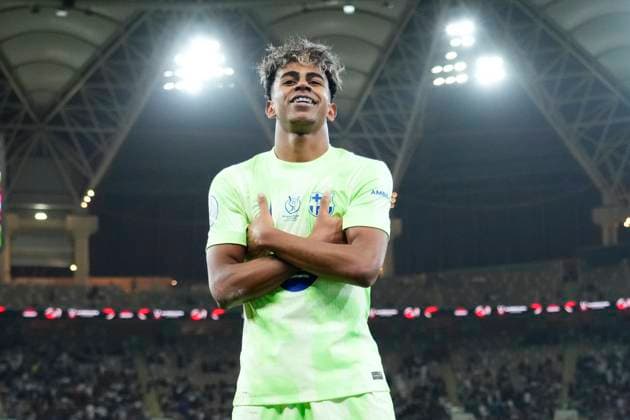 Athletic Club de Bilbao v FC Barcelona, Barca Spanish Super Cup Lamine Yamal right winger of Barcelona and Spain celebrates after scoring his sides first goal during the Spanish Super Cup semi-final match between Athletic Club de Bilbao and FC Barcelona at King Abdullah Sports City on January 8, 2025 in Jeddah, Saudi Arabia. Jeddah Saudi Arabia  Copyright: xJosexBretonx originalFilename:bretonhernandez-athletic250108_npBS9.jpg