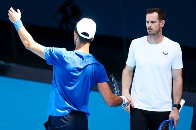 January 9, 2025: MELBOURNE, AUSTRALIA - JANUARY 09: Novak Djokovic of Serbia practices ahead of the 2025 Australian Open with new coach Andy Murray at Melbourne Park on January 9, 2025 in Melbourne, Australia. - ZUMAp121 20250109_zsp_p121_030 Copyright: xChrisxPutnamx
