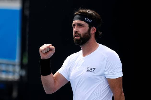 January 9, 2025: MELBOURNE, AUSTRALIA - JANUARY 09: Nikoloz Basilashvili of Georgia beats Francesco Passaro of Italy in final qualifying for the 2025 Australian Open at Melbourne Park on January 9, 2025 in Melbourne, Australia. Melbourne Australia - ZUMAp121 20250109_zsp_p121_049 Copyright: xChrisxPutnamx