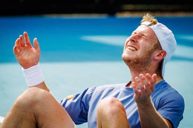 Belgian Gauthier Onclin celebrates during a tennis match against American McDonald, in the third round of the qualifiers for the men s singles tournament, at the Australian Open Grand Slam tennis tournament, Thursday 09 January 2025 in Melbourne Park, Melbourne, Australia. The 2024 edition of the Australian Grand Slam takes place from January 14th to January 28th. PATRICKxHAMILTON  x109991830x