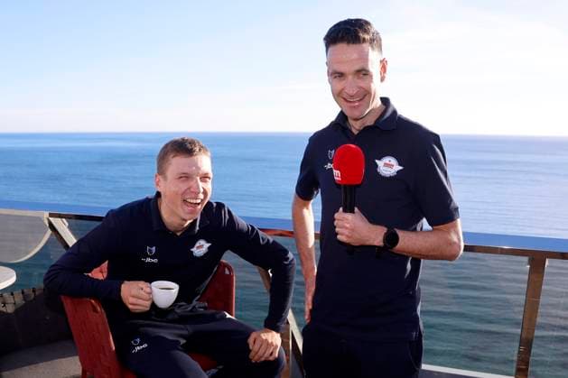 2025 Soudal Quick-Step Team Presentation CALP, SPAIN - JANUARY 09 : Vansevenant Mauri (BEL) of Soudal - Quick Step and Serry Pieter (BEL) of Soudal - Quick Step pictured during the 2025 team presentation of the Soudal Quick-Step pro cycling team on January 9, 2025 in Calp, SPAIN, 09 01 2025 Calp SPAIN  Copyright: xJanxDexMeuleneirx
