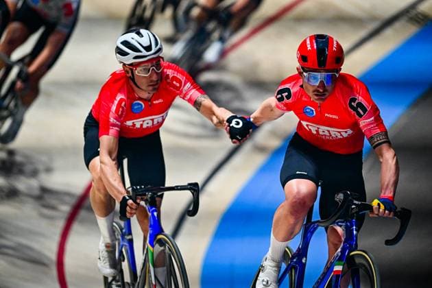 Simone Consonni, Elia Viviani Sixdays Bremen 2025 Simone Consonni, Elia Viviani Team Stark 1. Tag Sixdays Bremen 2025. Bremer Sechstagerennen. 10. Januar 2025