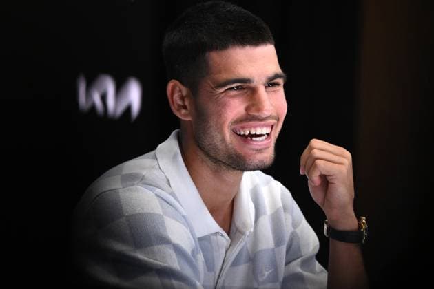 TENNIS AUSTRALIAN OPEN PRACTICE, Carlos Alcaraz of Spain during a press conference, PK, Pressekonferenz ahead of the Australian Open at Melbourne Park in Melbourne, Saturday, January 11, 2025. ( NO ARCHIVING, EDITORIAL USE ONLY, NO USE IN BOOKS WITHOUT CONSENT Melbourne Victoria Australia  Copyright: xJOELxCARRETTx 20250111152113780905