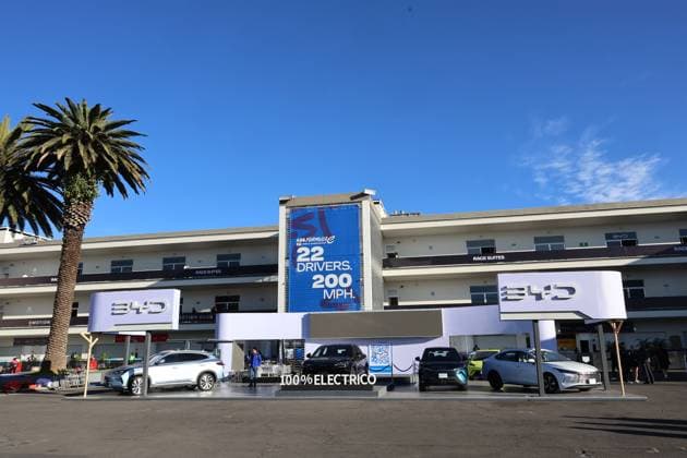 BYD Build your Dreams promotion stand in the paddock, FIA Formula E World Championship Season 11, Mexico City E Prix, 10 01 2025, Mexico, electric cars from China