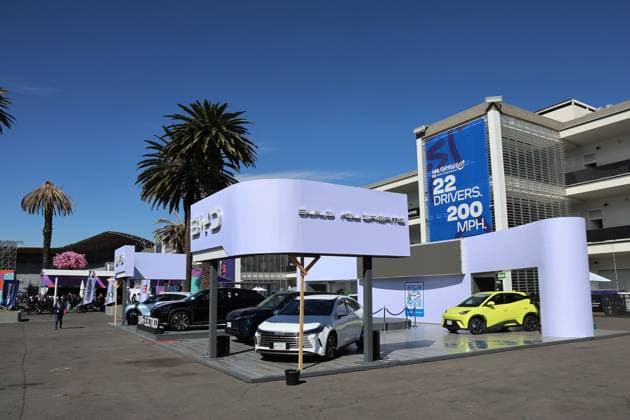 BYD Build your Dreams promotion stand in the paddock, FIA Formula E World Championship Season 11, Mexico City E Prix, 10 01 2025, Mexico, electric cars from China