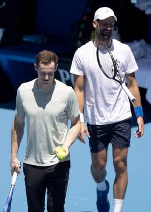 Andy Murray and Novak Djokovic during practice Australian Open, Saturday Previews, Tennis, Melbourne Park, Melbourne, Australia - 11 Jan 2025  Copyright: xEllaxLing Shutterstockx 15095107q