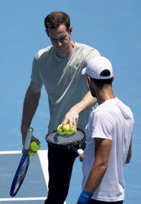 Andy Murray during practice with Novak Djokovic Australian Open, Saturday Previews, Tennis, Melbourne Park, Melbourne, Australia - 11 Jan 2025  Copyright: xEllaxLing Shutterstockx 15095107m