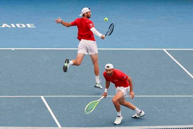 TENNIS ADELAIDE INTERNATIONAL, Simone Bolelli and Andrea Vavassori of Italy in the doubles Final match against Kevin Krawietz and Tim Puetz of Germany during the Adelaide International at Memorial Drive Tennis Club in Adelaide, Saturday, January 11, 2025. ( NO ARCHIVING, EDITORIAL USE ONLY, NO USE IN BOOKS WITHOUT CONSENT ADELAIDE SOUTH AUSTRALIA AUSTRALIA  Copyright: xMATTxTURNERx 20250111194629366615