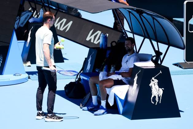 January 11, 2025: MELBOURNE, AUSTRALIA - JANUARY 11: Novak Djokovic of Serbia with coach Andy Murray of Great Britain during practice ahead of the 2025 Australian Open at Melbourne Park on January 11, 2025 in Melbourne, Australia. - ZUMAp121 20250111_zsp_p121_004 Copyright: xChrisxPutnamx
