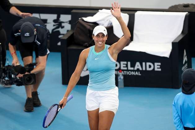 TENNIS ADELAIDE INTERNATIONAL, Madison Keys of the USA celebrates victory in the Women?s Final match against Jessica Pegula of the USA during the Adelaide International at Memorial Drive Tennis Club in Adelaide, Saturday, January 11, 2025. ( NO ARCHIVING, EDITORIAL USE ONLY, NO USE IN BOOKS WITHOUT CONSENT ADELAIDE SOUTH AUSTRALIA AUSTRALIA  Copyright: xMATTxTURNERx 20250111153971663481