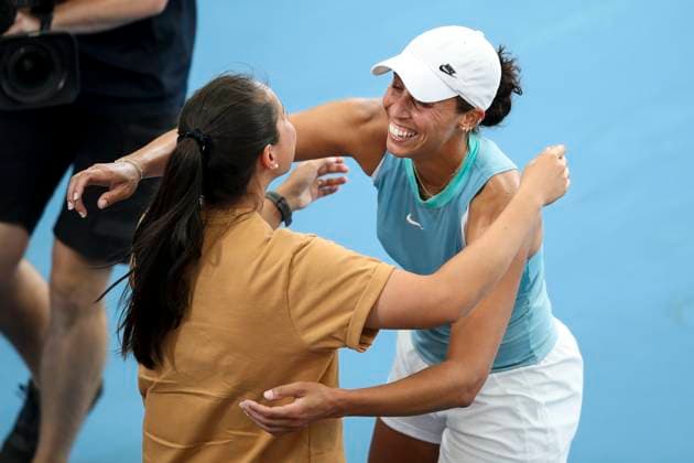 TENNIS ADELAIDE INTERNATIONAL, Madison Keys of the USA celebrates victory in the Women?s Final match against Jessica Pegula of the USA during the Adelaide International at Memorial Drive Tennis Club in Adelaide, Saturday, January 11, 2025. ( NO ARCHIVING, EDITORIAL USE ONLY, NO USE IN BOOKS WITHOUT CONSENT ADELAIDE SOUTH AUSTRALIA AUSTRALIA  Copyright: xMATTxTURNERx 20250111159940128997