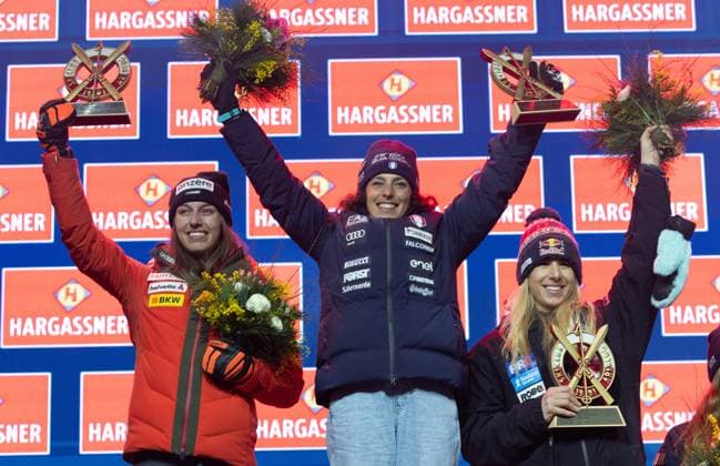 Alpine skiing, WC St. Anton, women, downhill, award ceremony