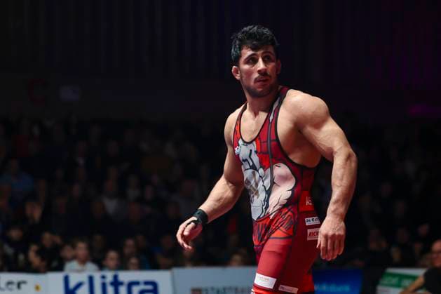 Semifinal Wrestling Bundesliga ASV Schorndorf vs SV Wacker Burghausen 80kg Greek Roman Ahmet Yilmaz ASV Schorndorf in red during the semifinal match of the German Team Championship between ASV Schorndorf and SV Wacker Burghausen in the Birtat Wrestling Bundesliga on 01 01 2025 in Schorndorf, Germany