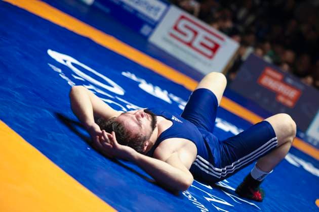 Semifinal Wrestling Bundesliga ASV Schorndorf vs SV Wacker Burghausen 80kg Greek Roman Idris Ibaev SV Wacker Burghausen in blue during the semifinal match of the German Team Championship between ASV Schorndorf and SV Wacker Burghausen in the Birtat Wrestling Bundesliga on 01 01 2025 in Schorndorf, Germany