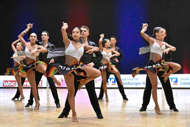 GER Dancing, 1 National League of Latin Formations 11 01 2025, GER Dancing, 1 National League of Latin Formations,, Final, in the picture Gruen Gold Club Bremen A with the theme Freedom and Peace nordphotoxGmbH xWitke nph00002
