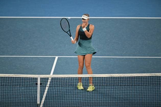 TENNIS AUSTRALIAN OPEN, Mirra Andreeva of Russia celebrates winning her round 1 match against Marie Bouzkova of Czech Republic during the 2025 Australian Open at Melbourne Park in Melbourne, Sunday, January 12, 2025. ( NO ARCHIVING, EDITORIAL USE ONLY, NO USE IN BOOKS WITHOUT CONSENT MELBOURNE VICTORIA AUSTRALIA  Copyright: xLUKASxCOCHx 20250112158157946650