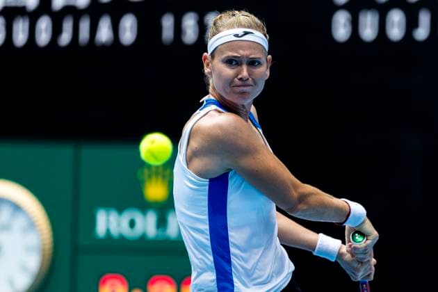 MELBOURNE, VIC - JANUARY 12: Marie Bouzkova of Czechia in action during Round 1 of the 2025 Australian Open on January 12 2025, at Melbourne Park in Melbourne, Australia. (Photo by Jason Heidrich Icon Sportswire) TENNIS: JAN 12 Australian Open EDITORIAL USE ONLY Icon250112013