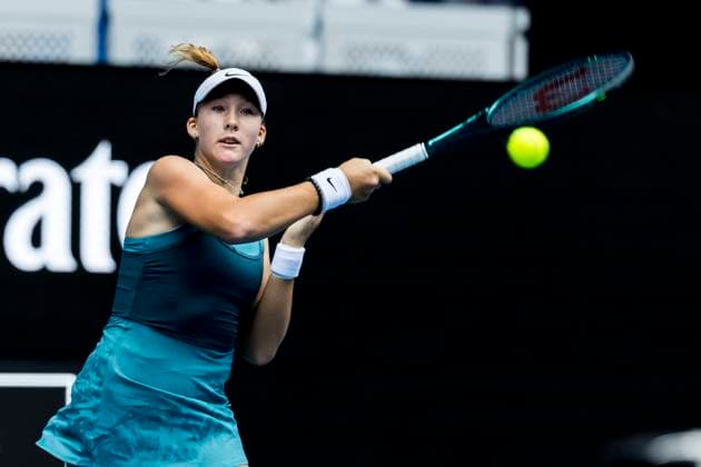 MELBOURNE, VIC - JANUARY 12: Mirra Andreeva of Russia in action during Round 1 of the 2025 Australian Open on January 12 2025, at Melbourne Park in Melbourne, Australia. (Photo by Jason Heidrich Icon Sportswire) TENNIS: JAN 12 Australian Open EDITORIAL USE ONLY Icon250112023